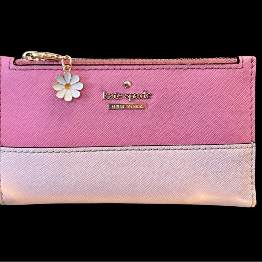 Kate Spade Staci Colorblock Small Bifold Wallet with Daisy Charm Zipper Pull